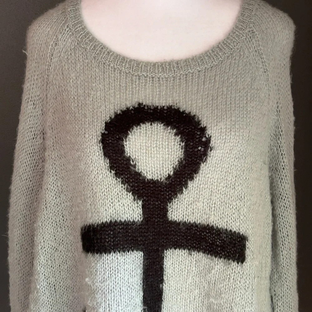Wooden Ships Paola Buendia Sweater Medium/Large Gray Anchor Loose Knit Slouchy - Picture 2 of 7